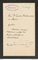 k.k. naturhistorisches Hofmuseum, Intendanzakten 1885-1896 (Hauer), Aktenzahl Z.724/1891, Seite 1